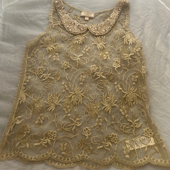 ANTHROPOLOGIE MOULINETTE SOEURS SHEER BLOUSE WITH BEADED COLLAR SIZE MED NWT - Picture 2 of 16